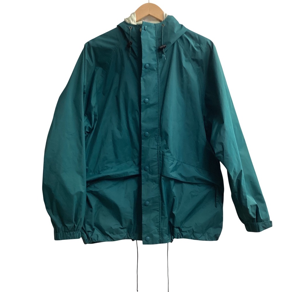 LL Bean Stowaway Teal Green Gore-Tex Hooded Rain Jacket Men's‎ Large Windbreaker